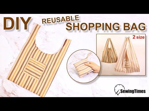 DIY REUSABLE GROCERY BAG | How to make Foldable Shopping Bag | Tutorial for 2 sizes [sewingtimes]