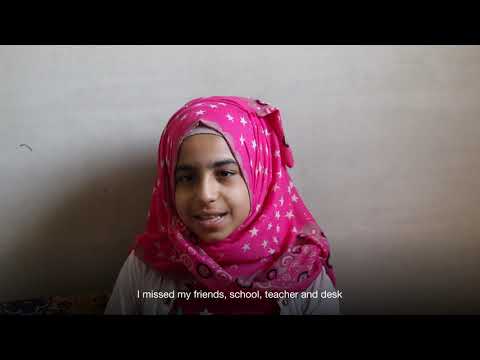 Sidal, a 12-year-old girl who has gone back to school after three years of displacement in Syria