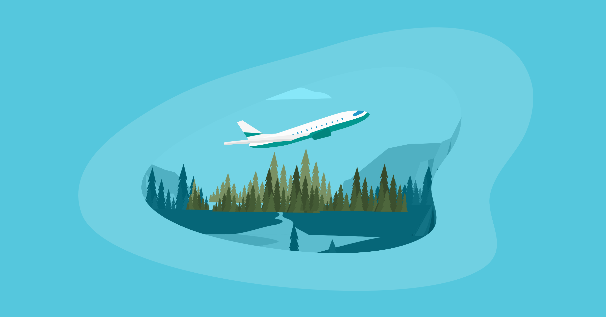 Illustration of an airplane above a forest