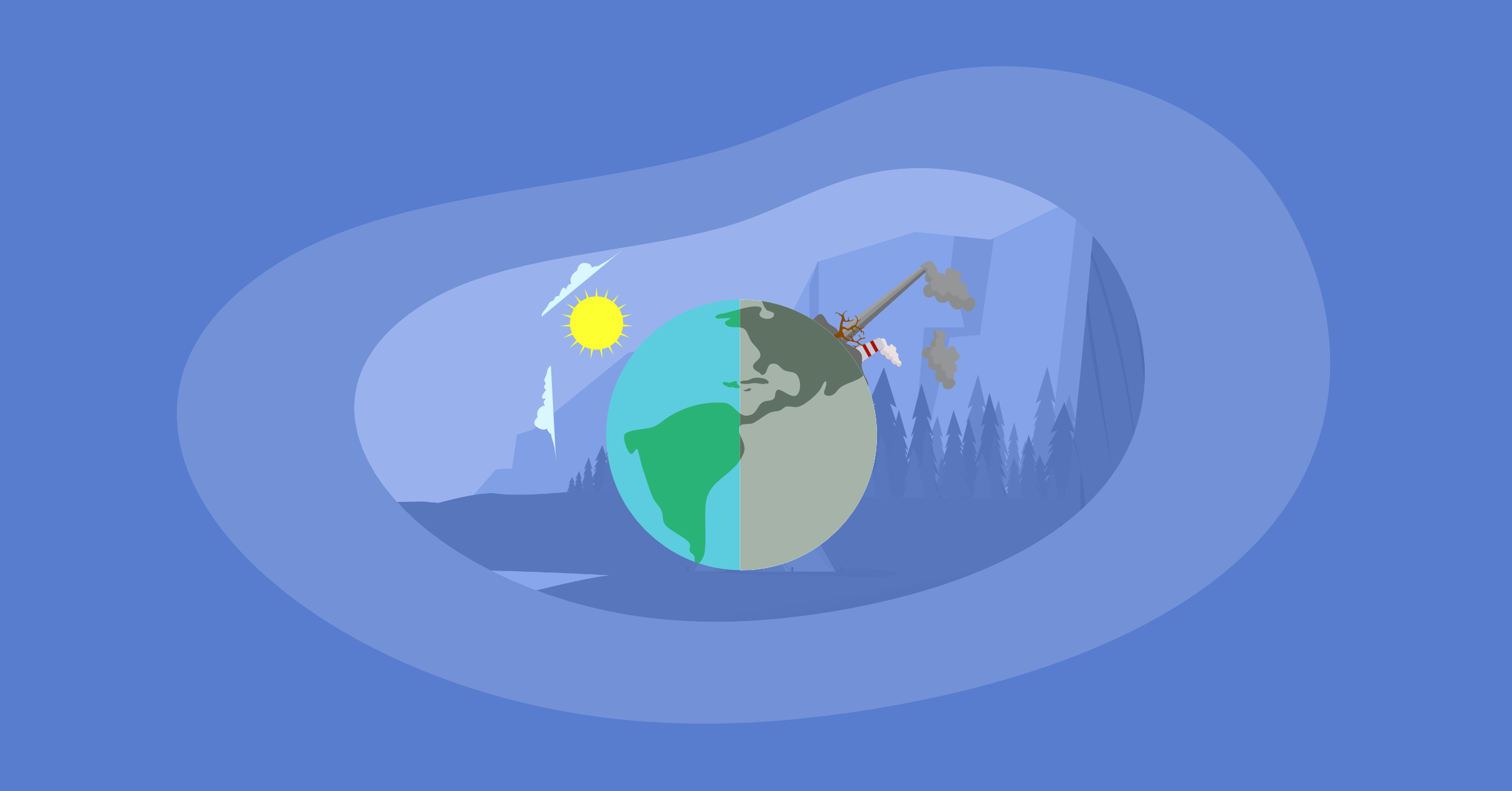 Illustration of globe with and without negative carbon footprint