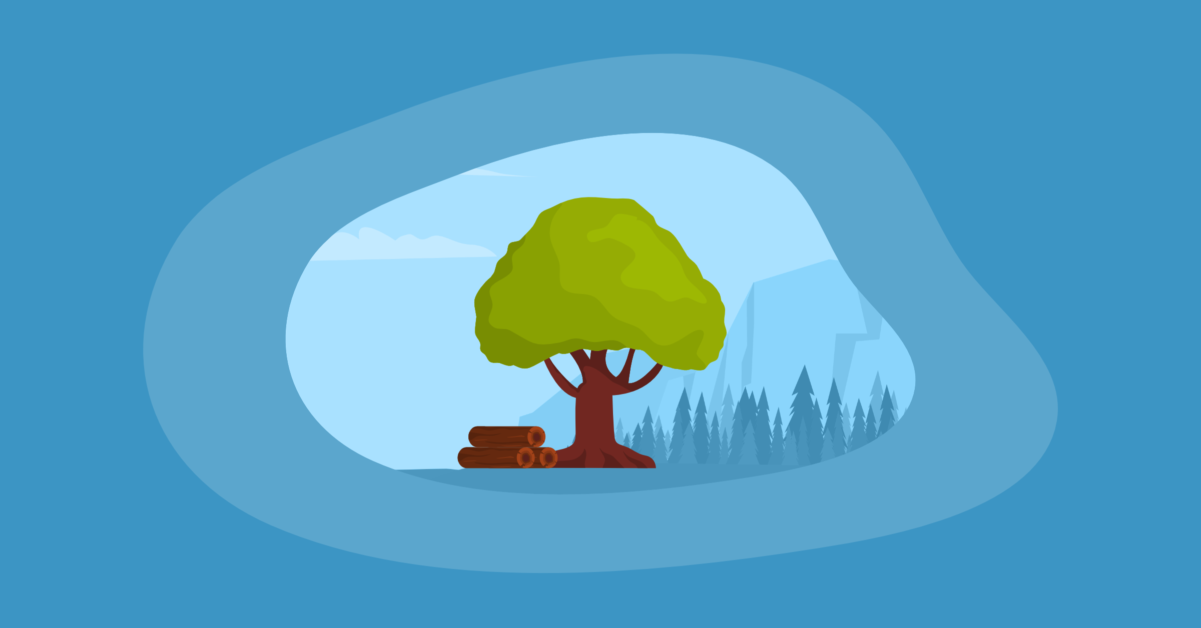 Illustration of a mahogany tree and wood