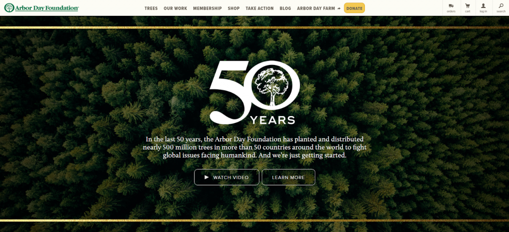 Screenshot of the Arbor Day Foundation front page