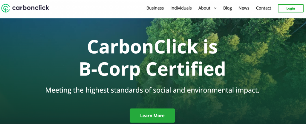 Screenshot of the CarbonClick front page