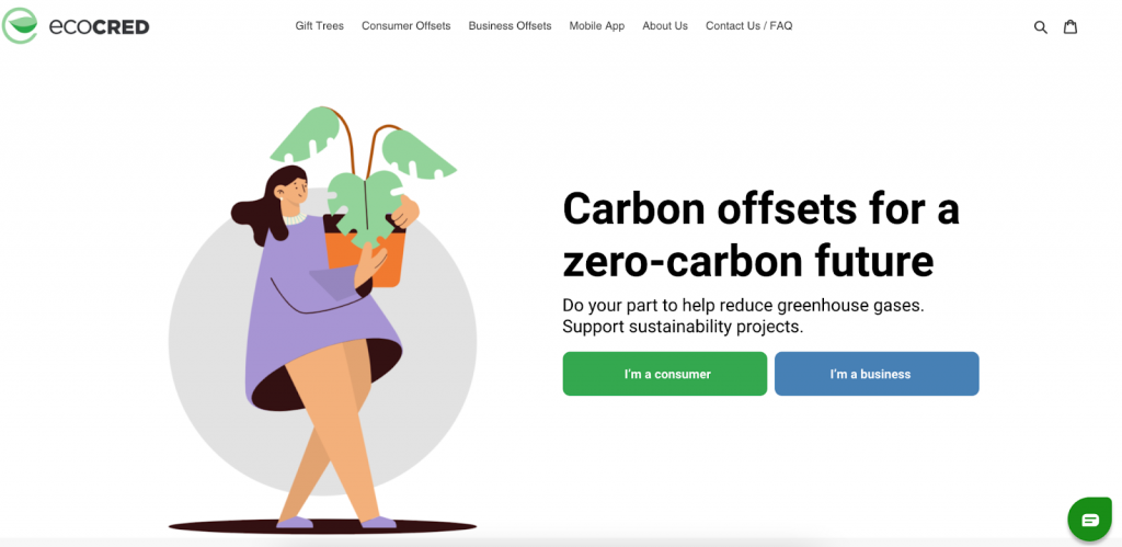 Screenshot of the ecocred front page