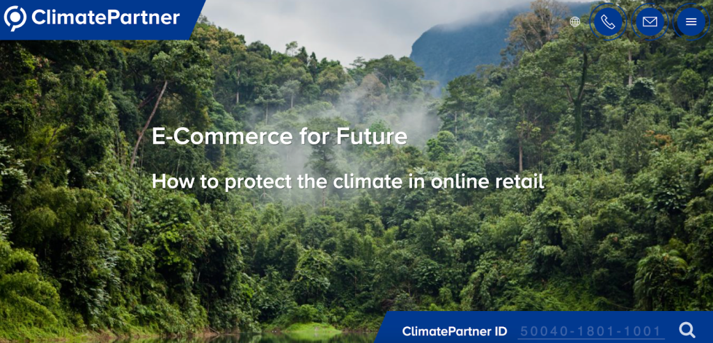 Screenshot of the ClimatePartner front page