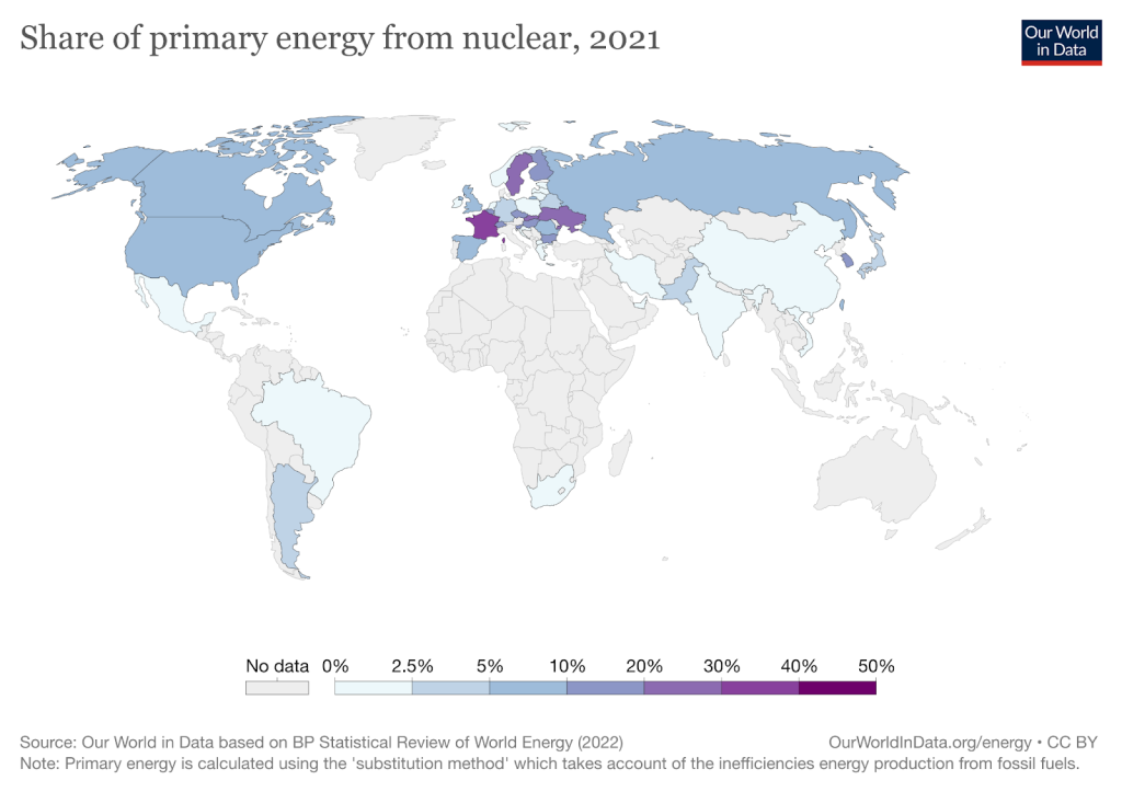 Illustration of share of primary energy from nuclear, 2021