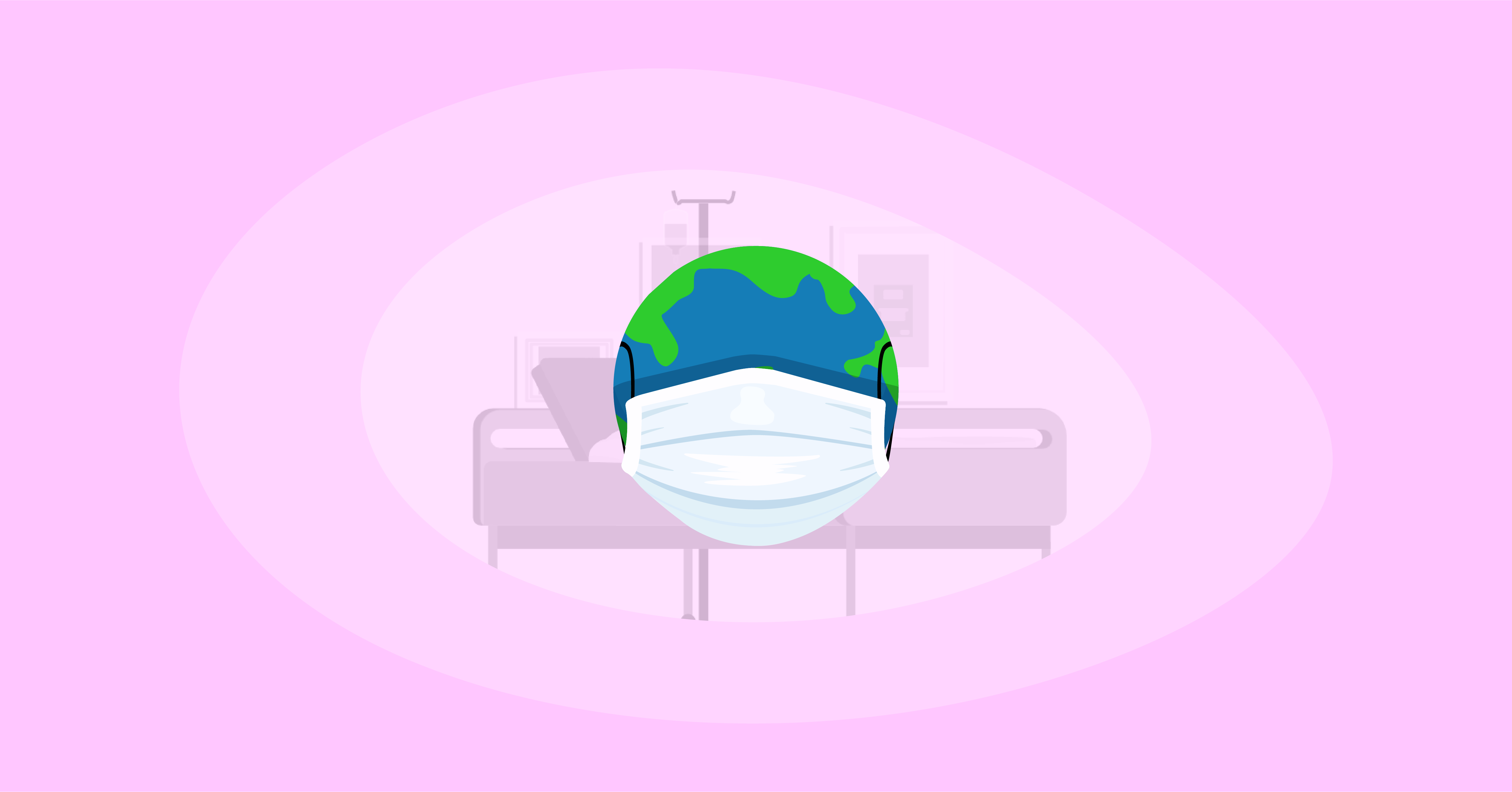 Illustration of a globe with a face mask as a symbol for COVID-19