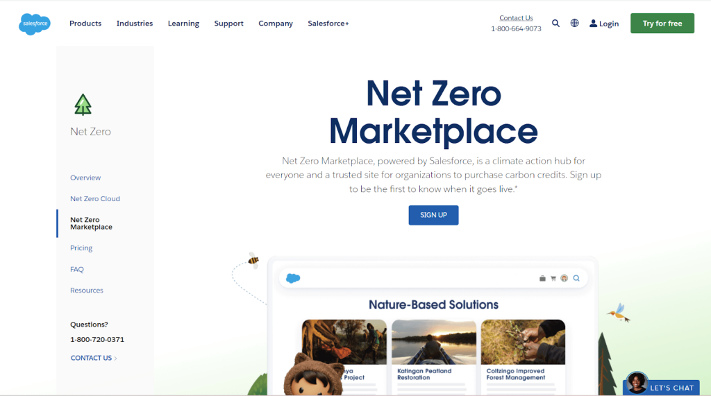 Screenshot of the salesforce net zero marketplace