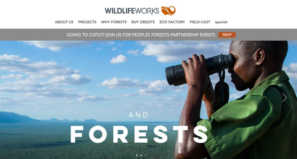 Screenshot of the Wildlife Works front page