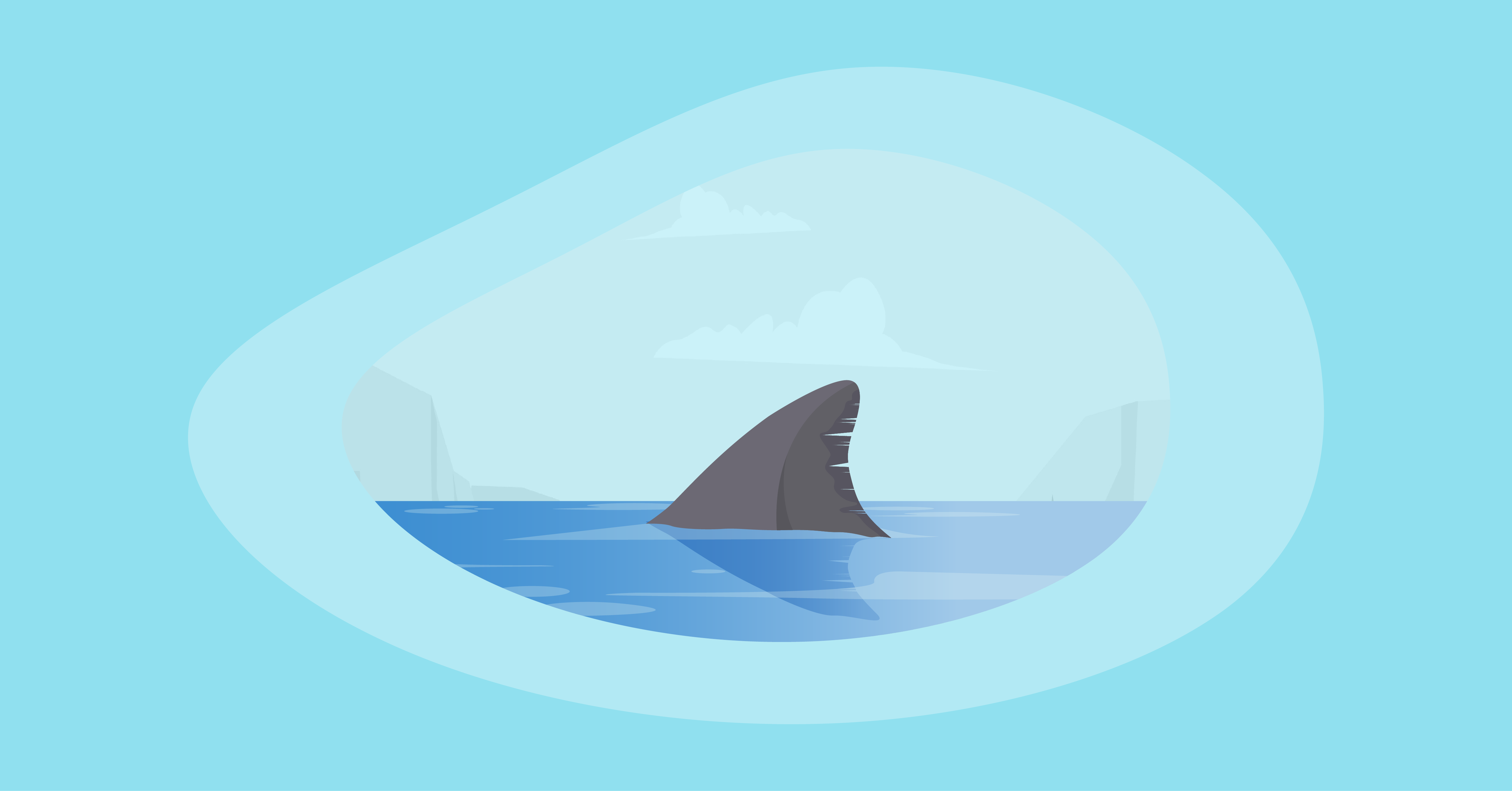 Illustration of a shark fin out in the open sea