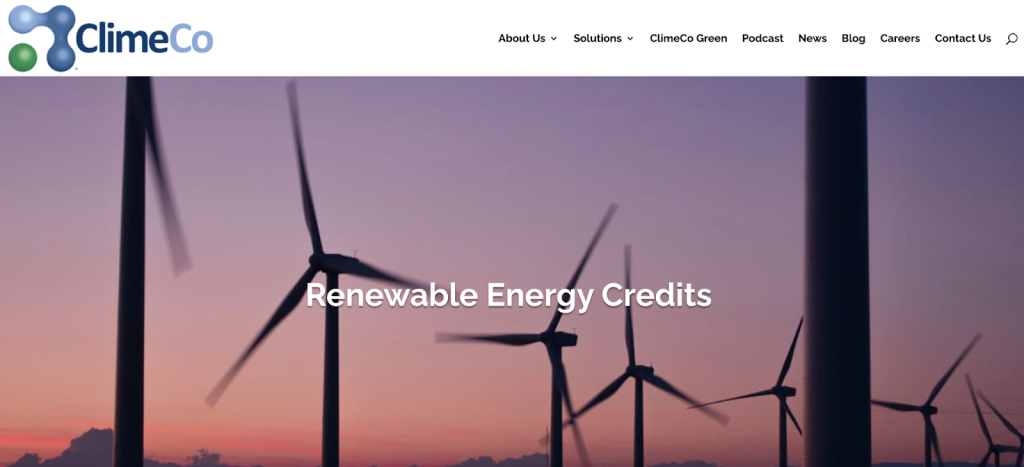 Screenshot of the ClimeCo renewable energy credits page