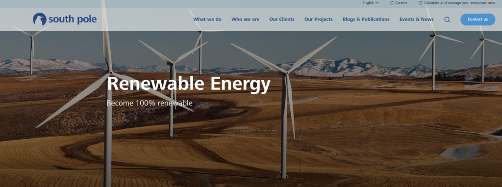 Screenshot of the South Pole renewable energy page