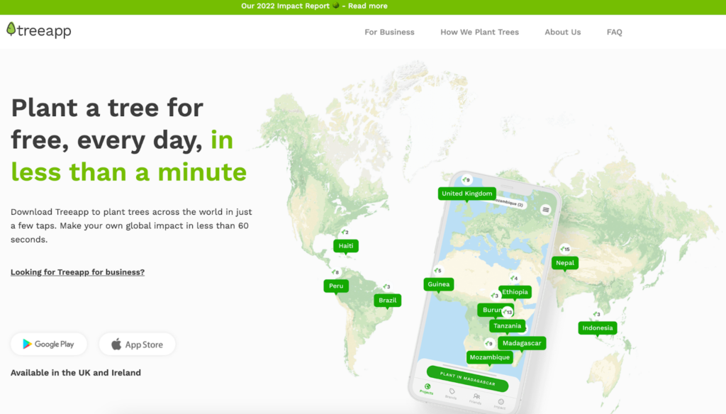 Screenshot of the Treeapp front page