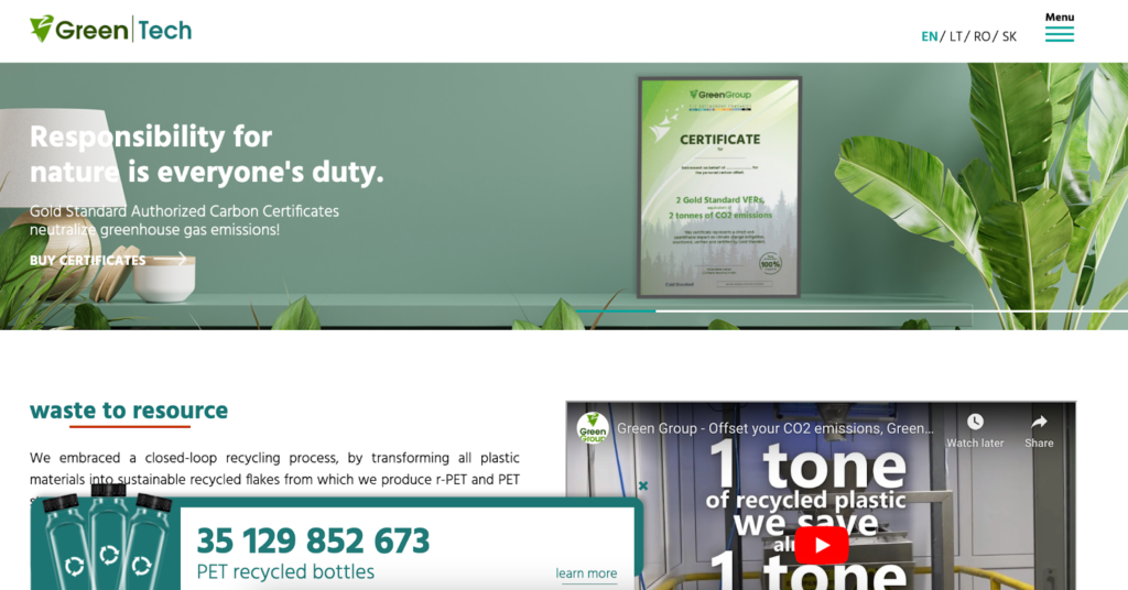Screenshot of the GreenTech front page