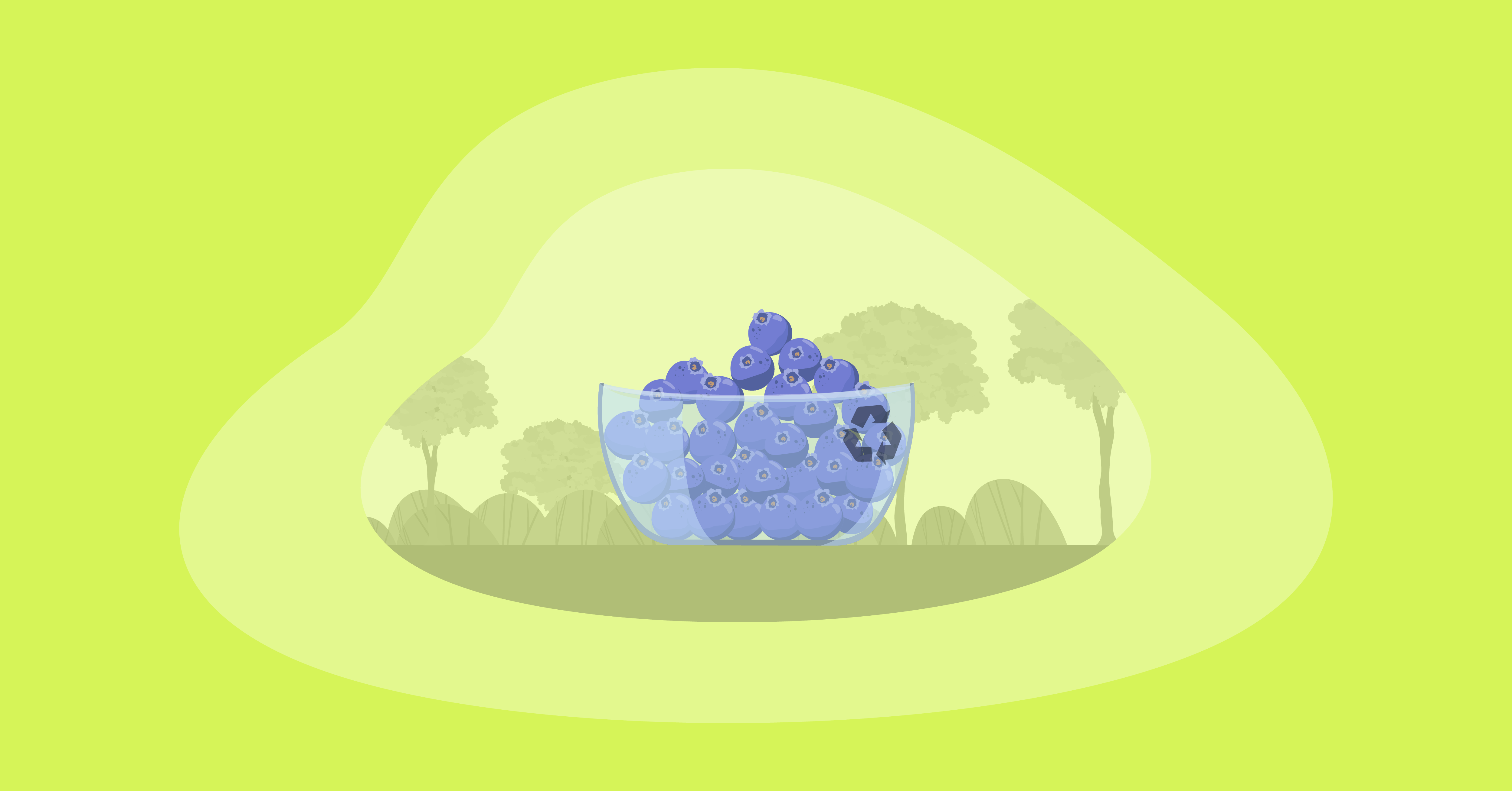Illustration of blueberries inside a glass bowl