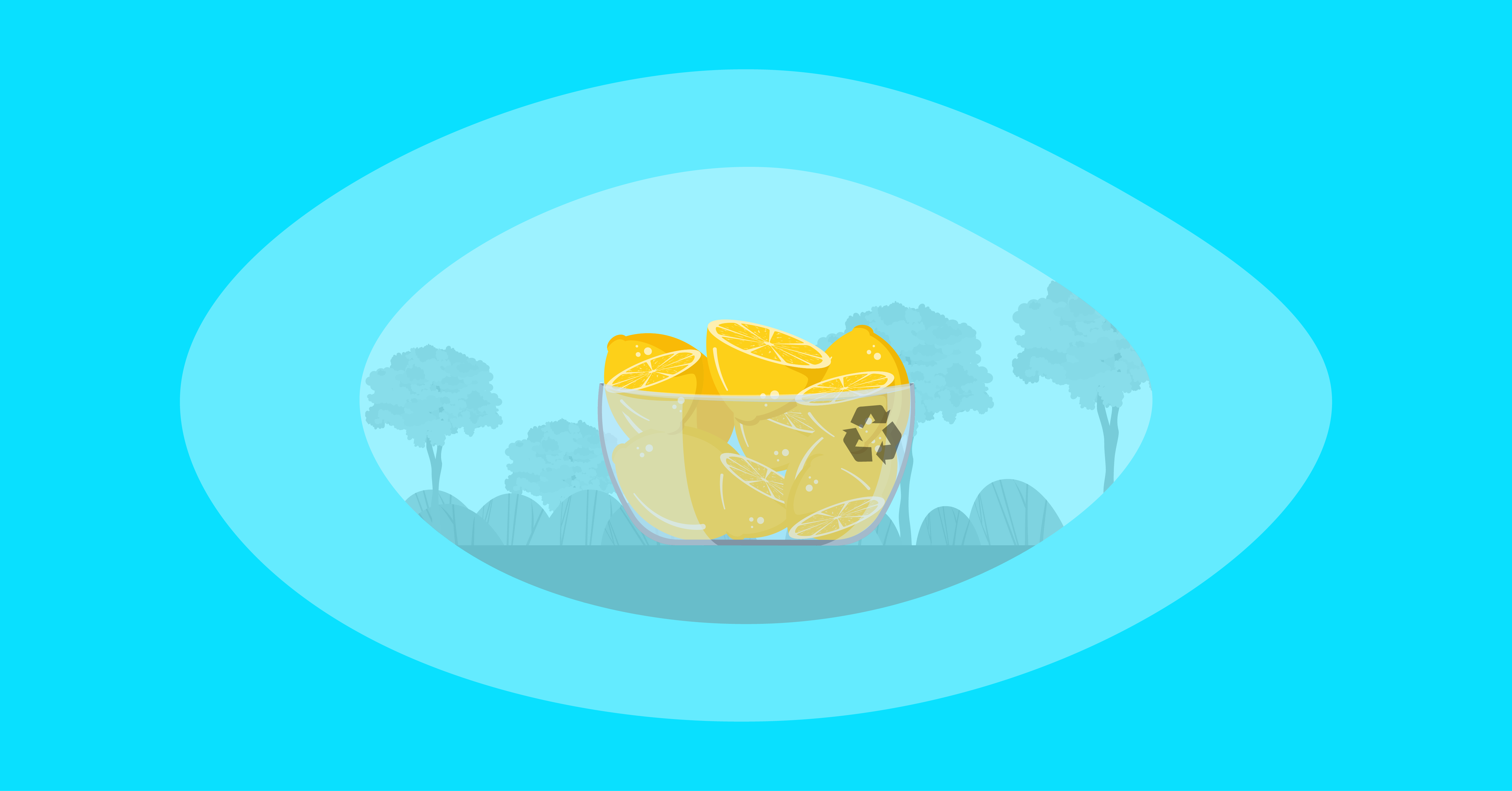 Illustration of lemons inside a glass bowl