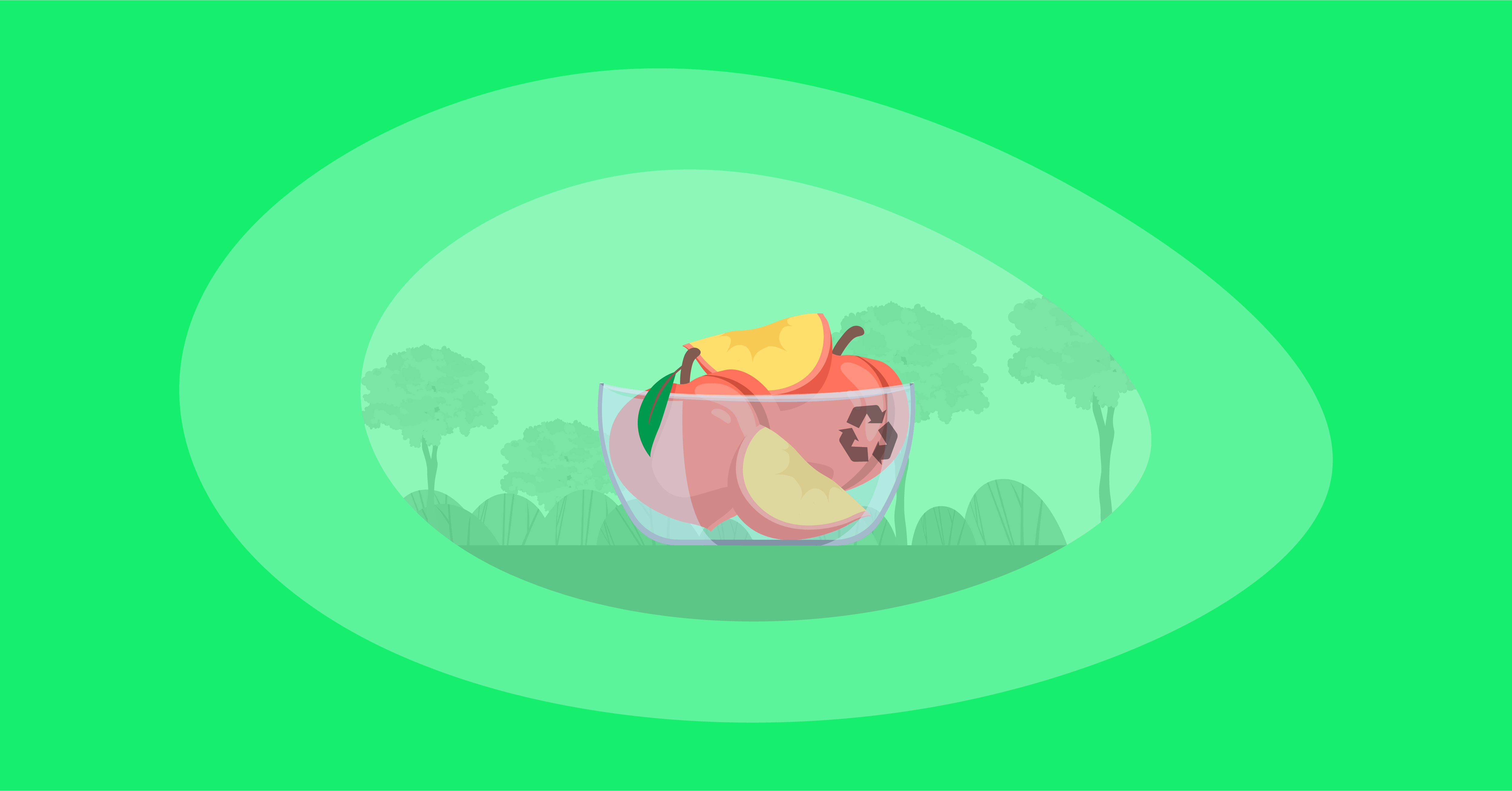 Illustration of peaches inside a glass bowl