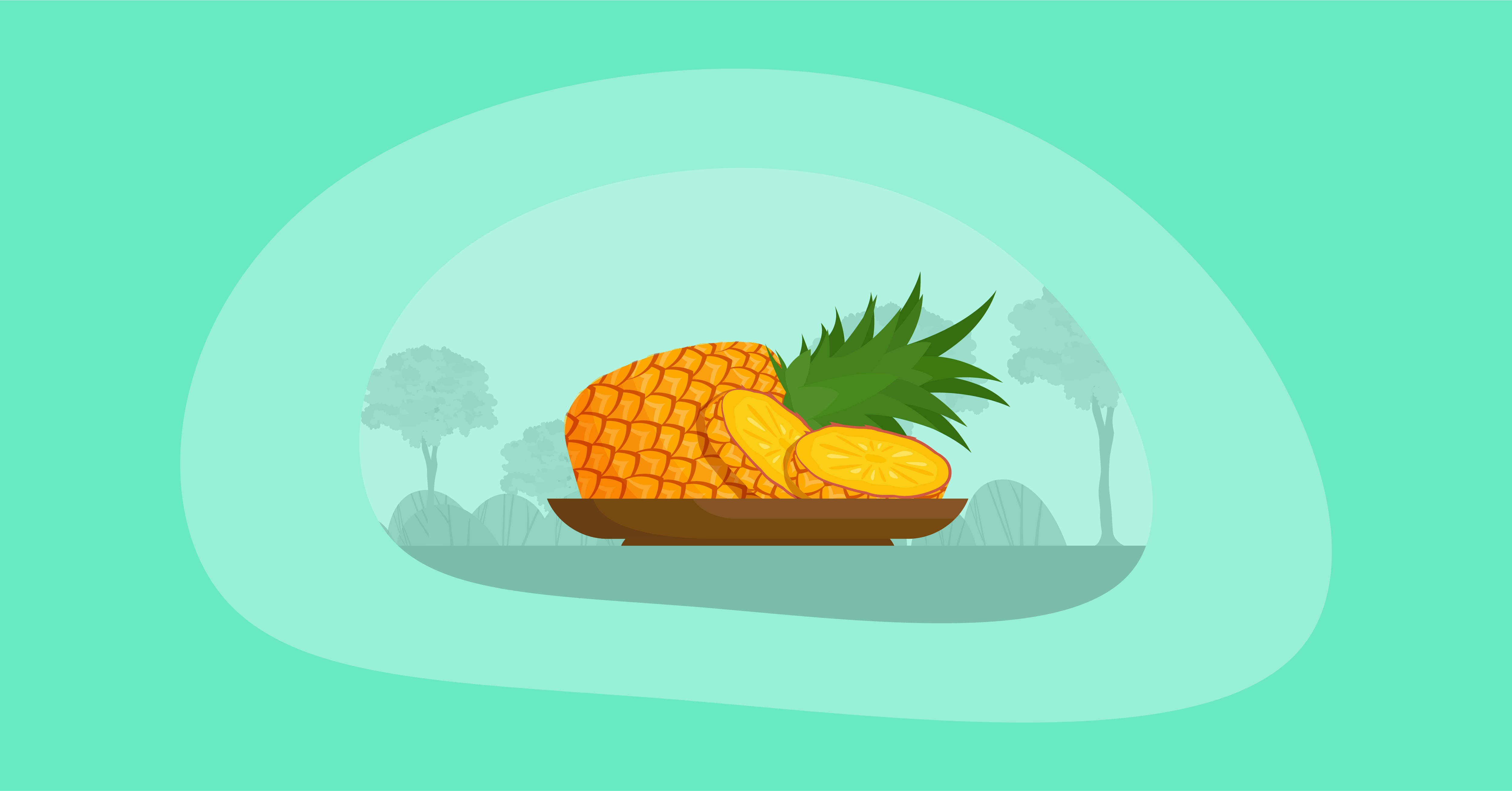 Illustration of pineapples in a wooden platter