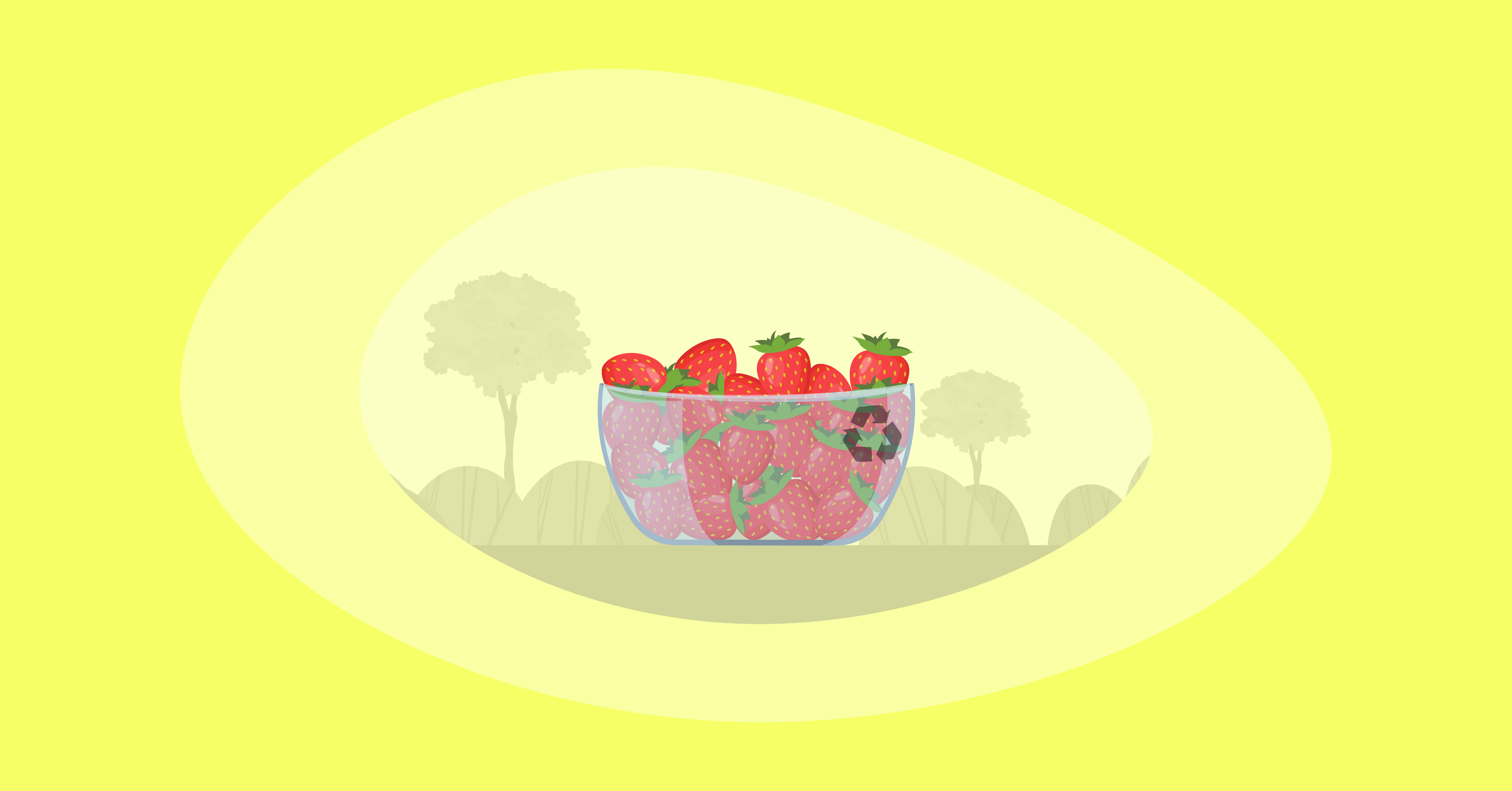 Illustration of strawberries inside a glass bowl