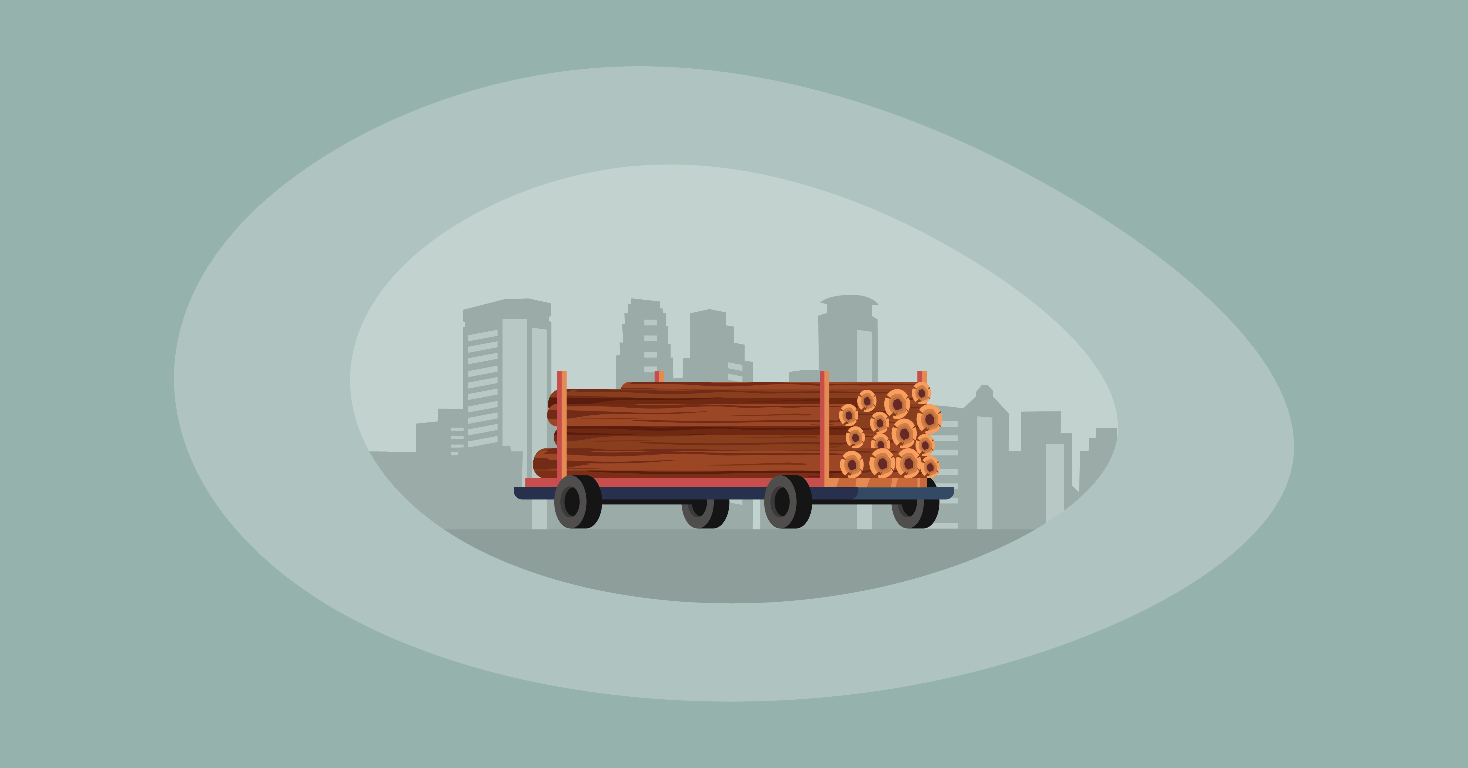 Illustration of wood logs in a cart