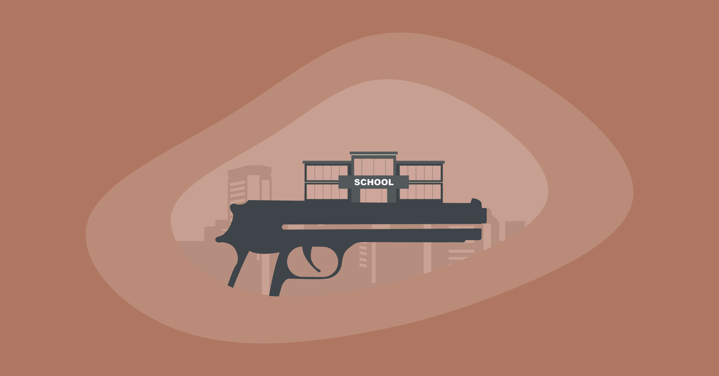 Illustration of a school and a gun