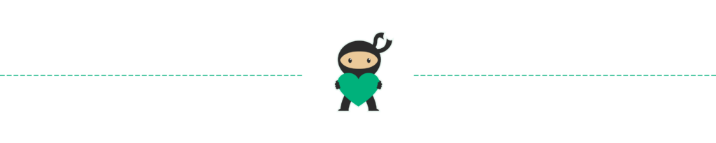 Illustration of a ninja holding a big green heart