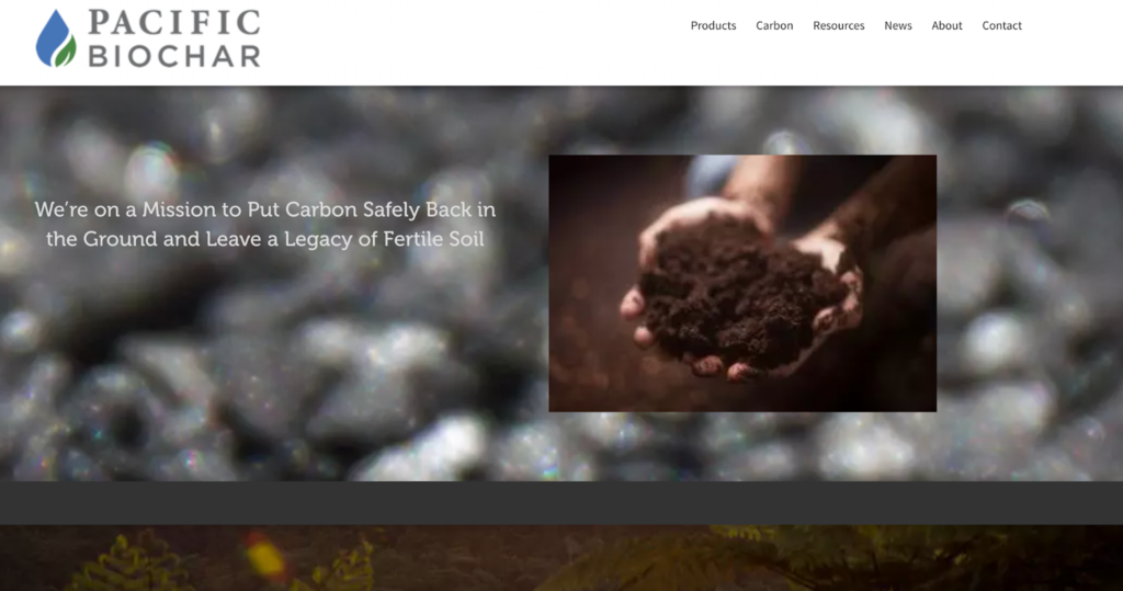 Screenshot of the Pacific Biochar front page