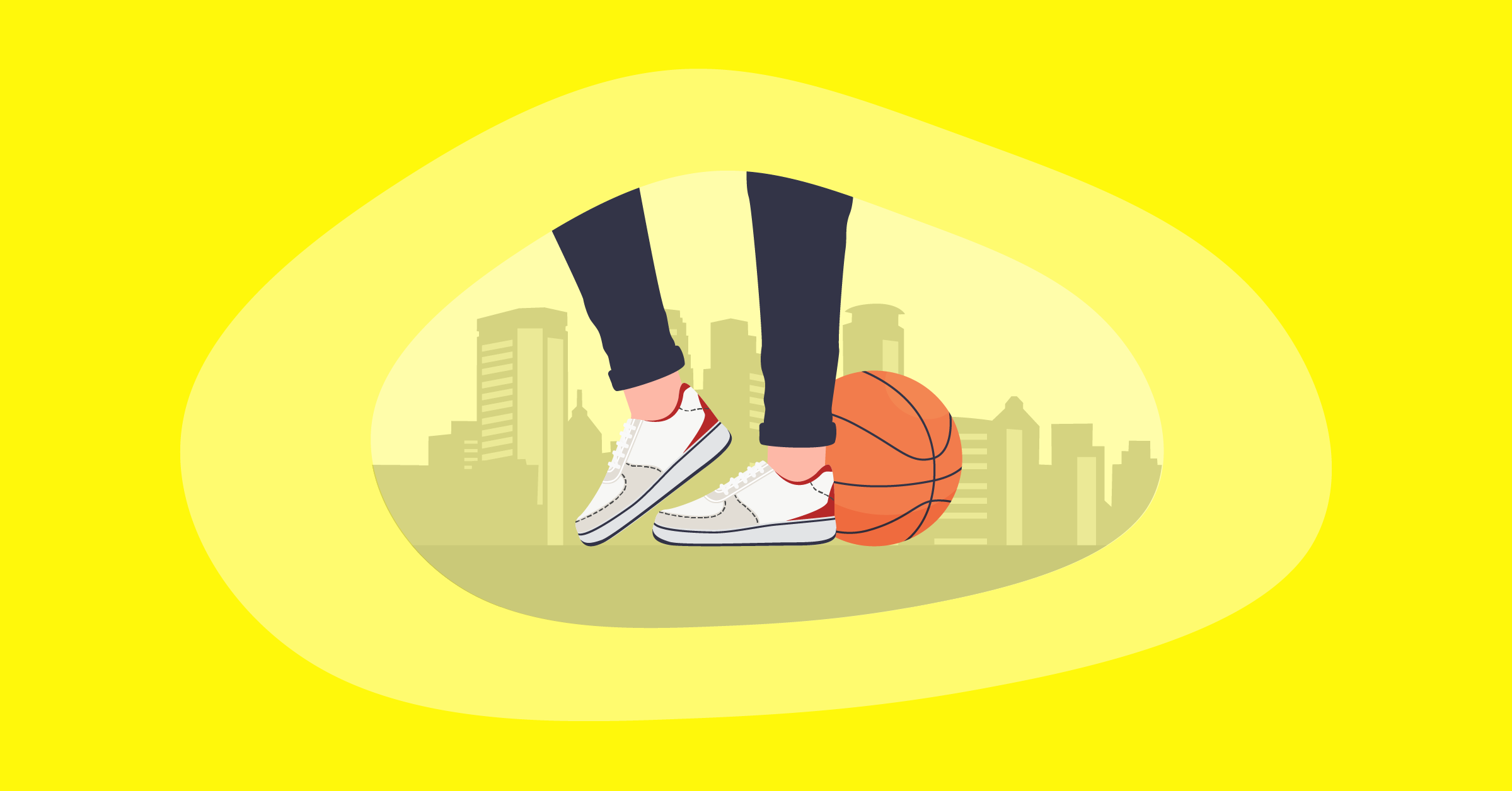 Illustration of a basketball behind a youth's feet