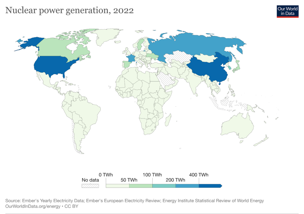 Illustration from Our World in Data: Nuclear power generation, 2022