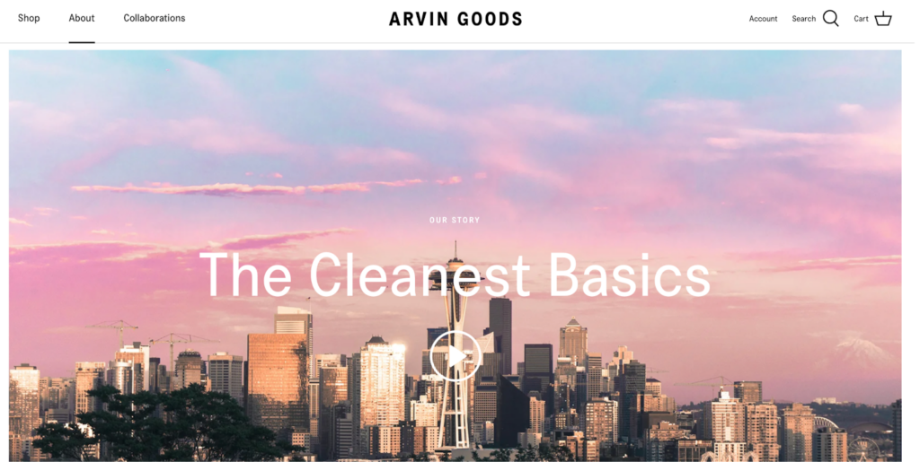 Screenshot of the Arvin Goods front page