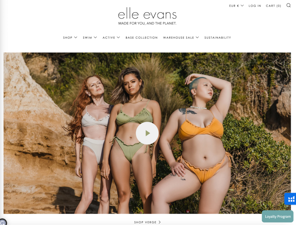 Screenshot of the Elle Evans front page