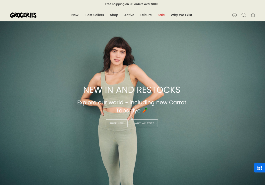 Screenshot of the Groceries Apparel front page
