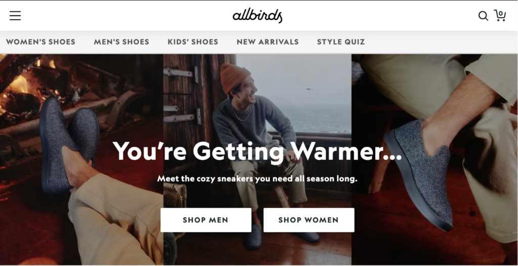 Screenshot of the Allbirds front page