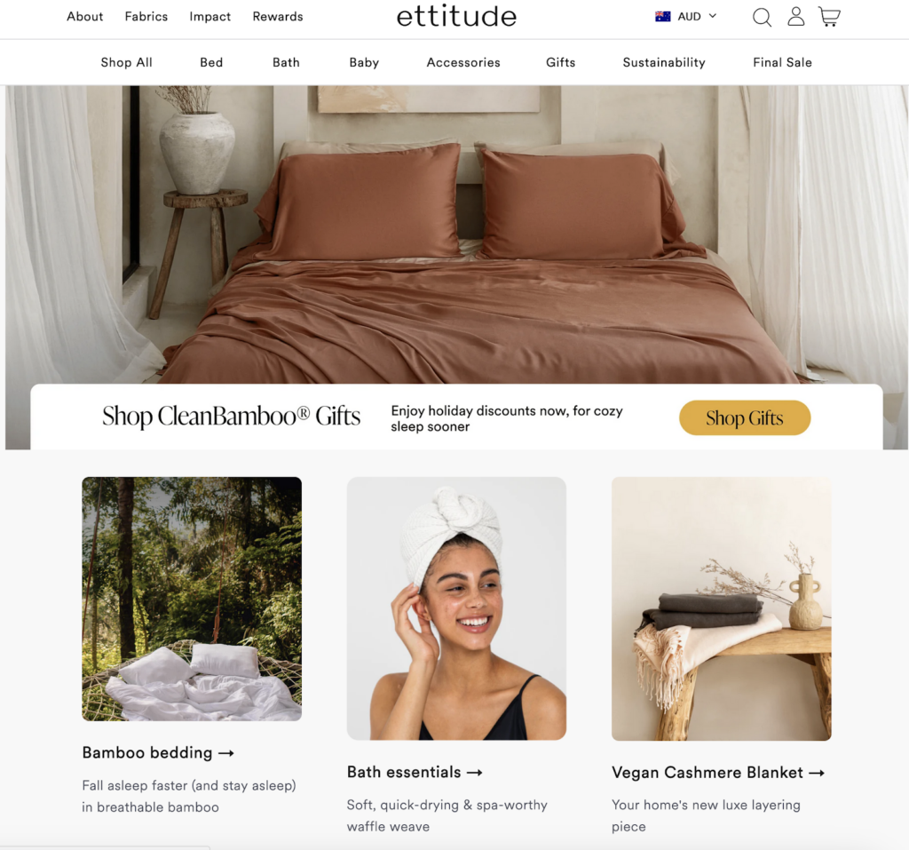 Screenshot of the ettitude front page