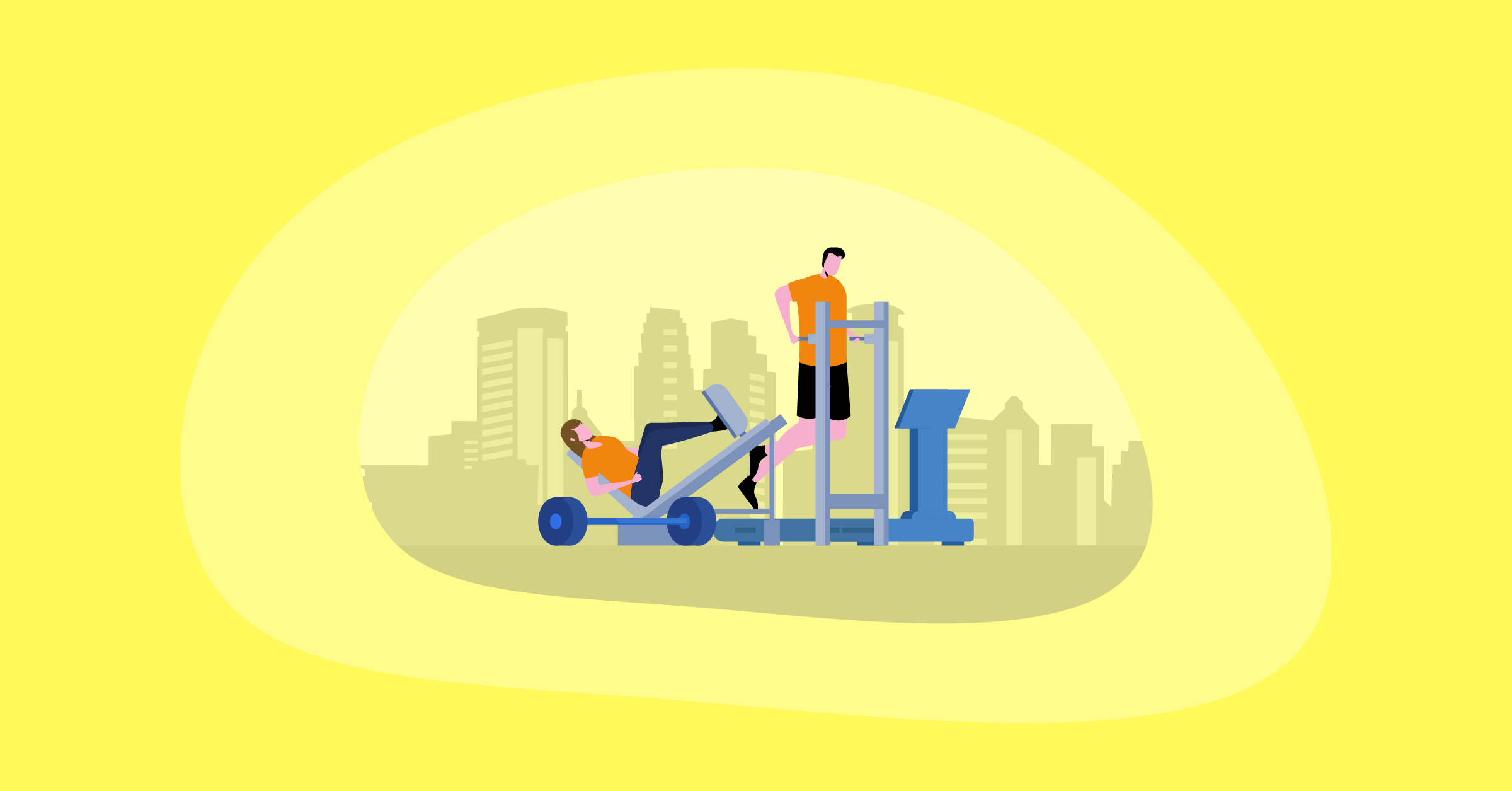 Illustration of two people working out on a gym