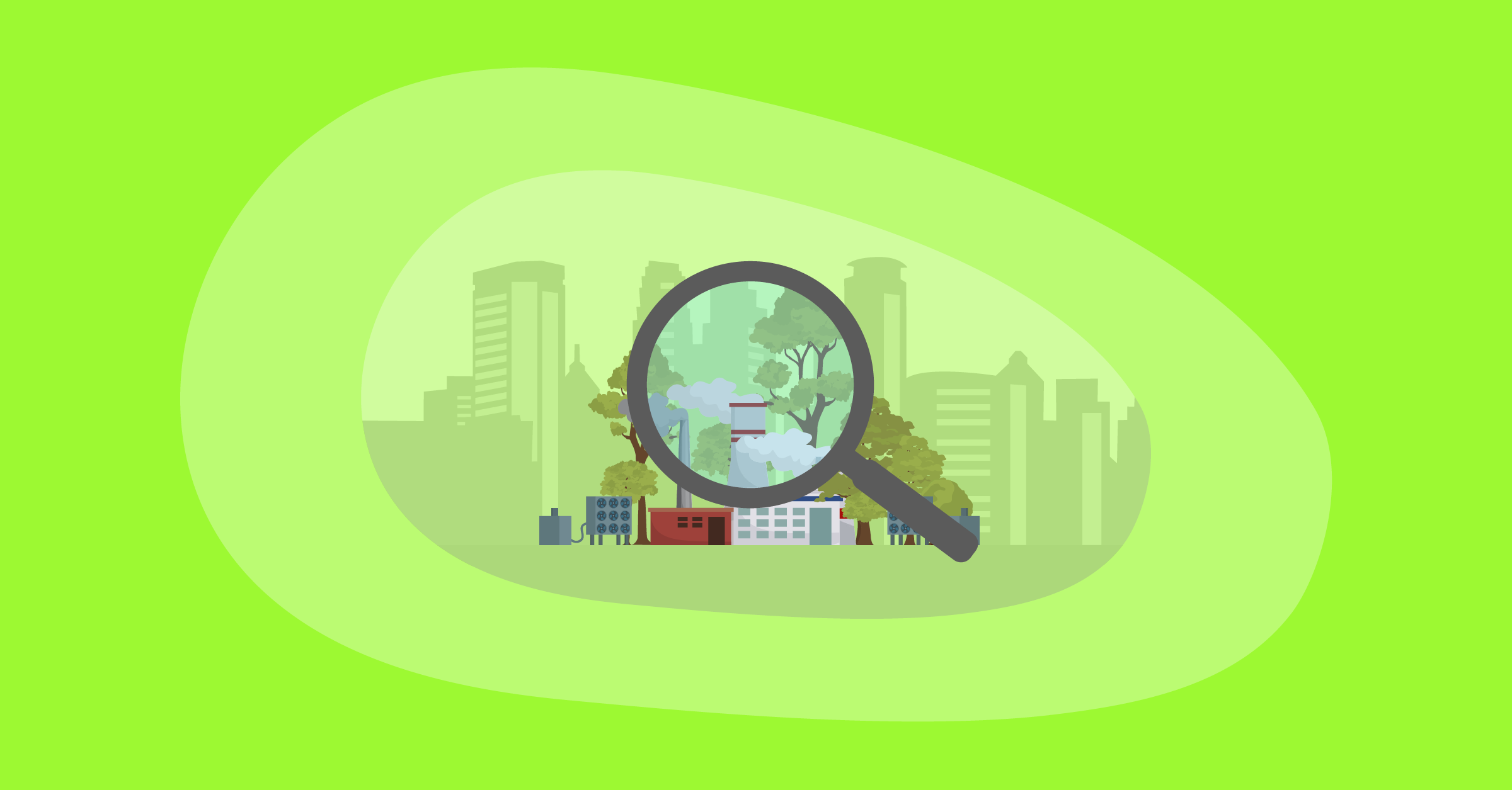 Illustration of a net zero environment under a magnifying glass