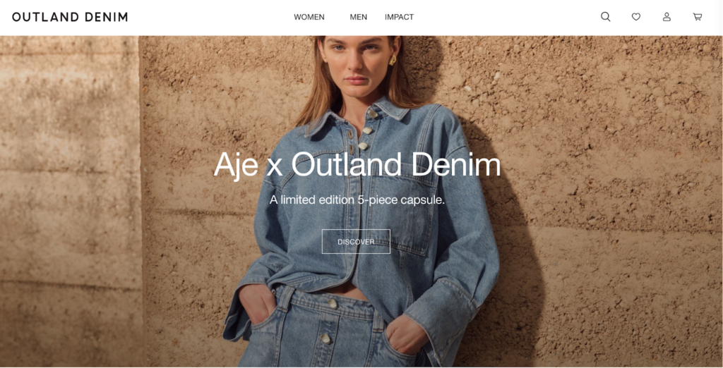 Screenshot of the Outland Denim Front Page