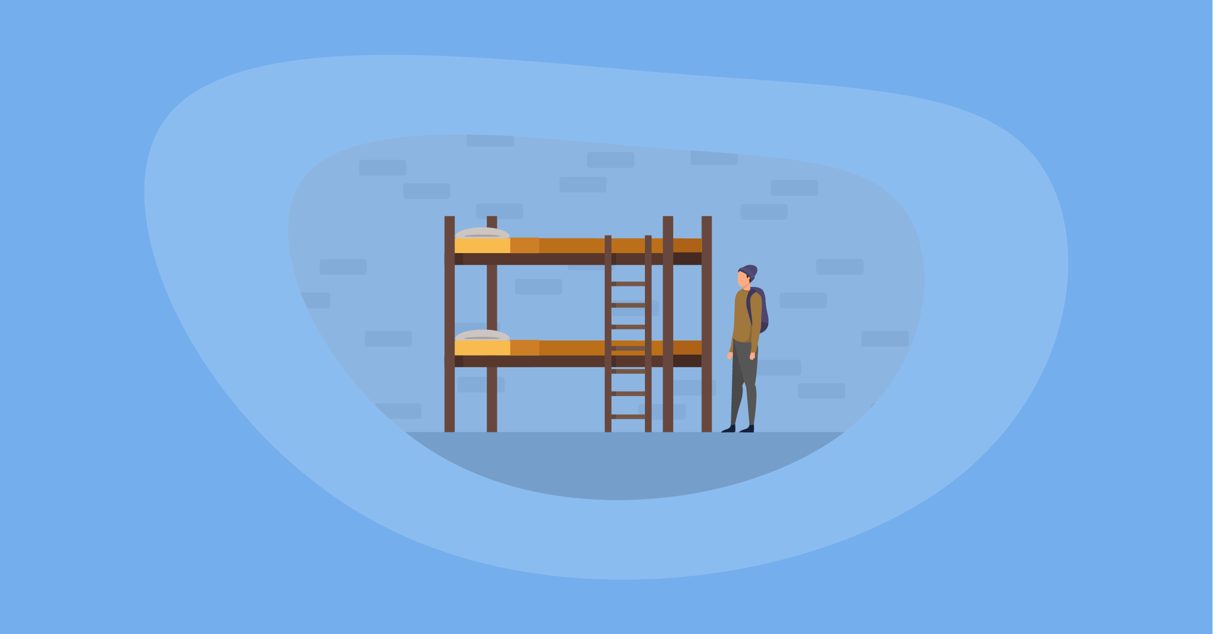Illustration of a homeless and a double-deck bed