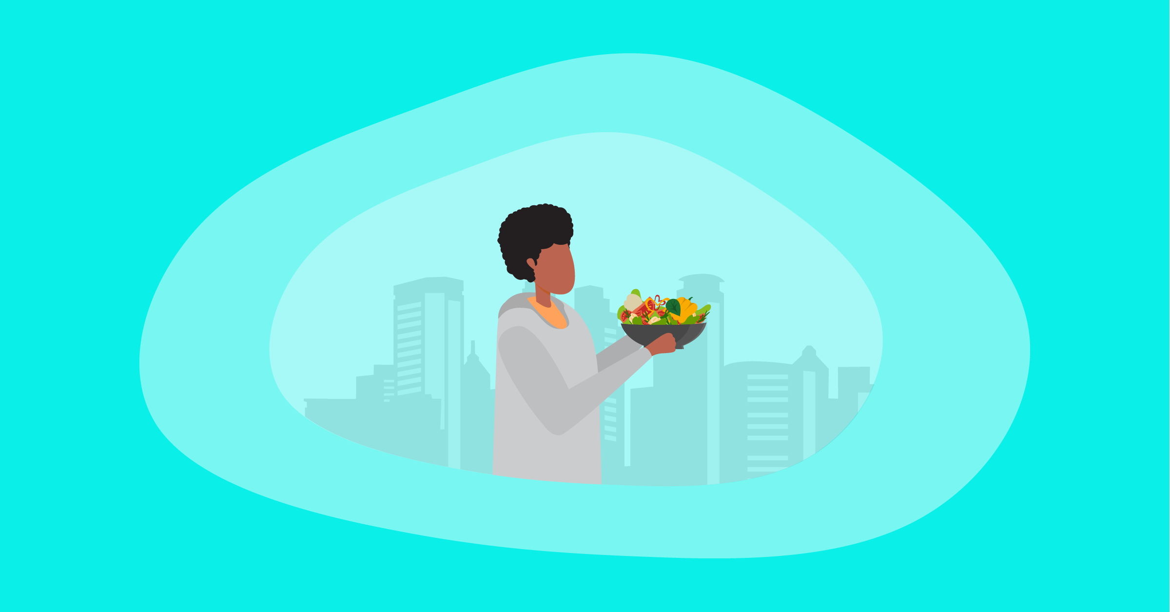 Illustration of a person holding a bowl of vegetables