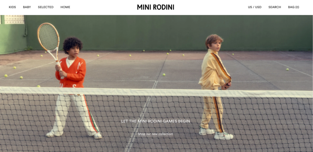 Screenshot of the Mini Rodini front page