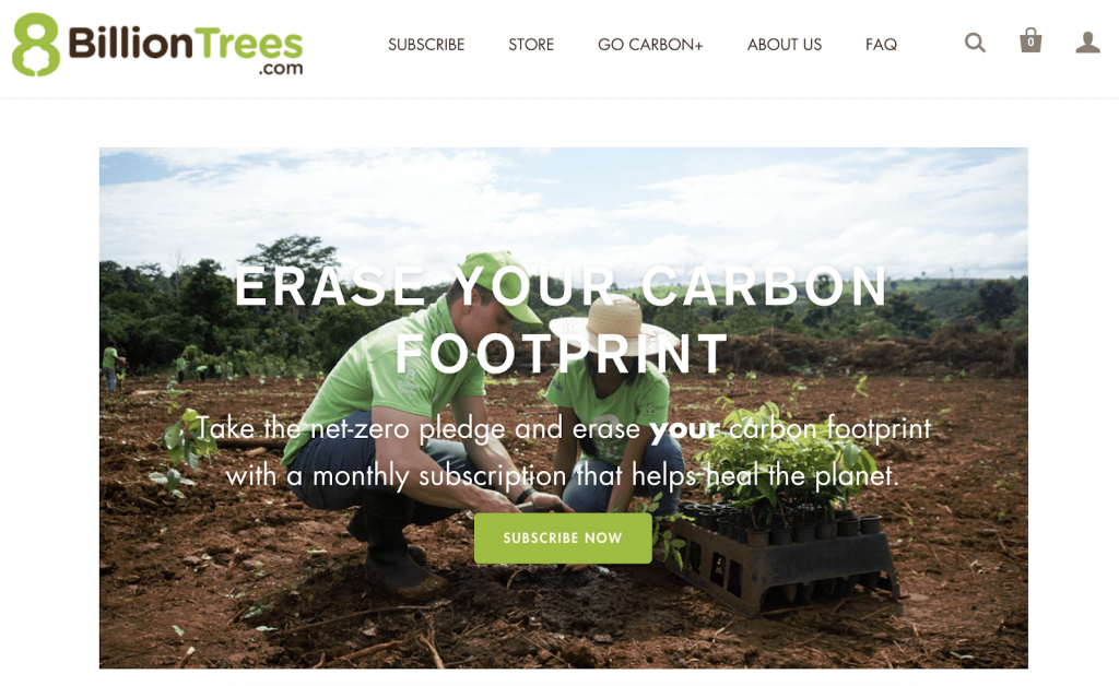Screenshot of the 8 Billion Trees front page