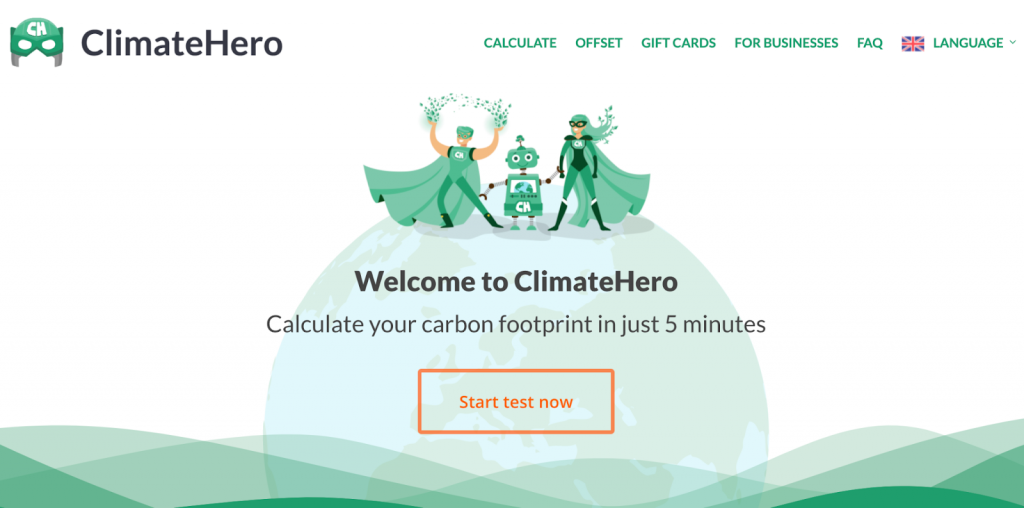 Screenshot of the ClimateHero front page