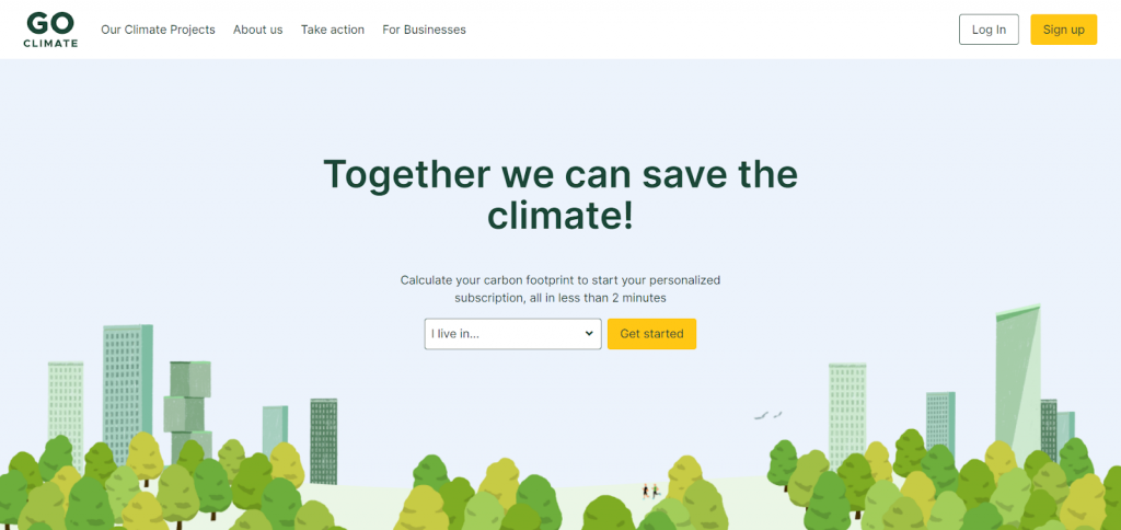 Screenshot of the GoClimate front page