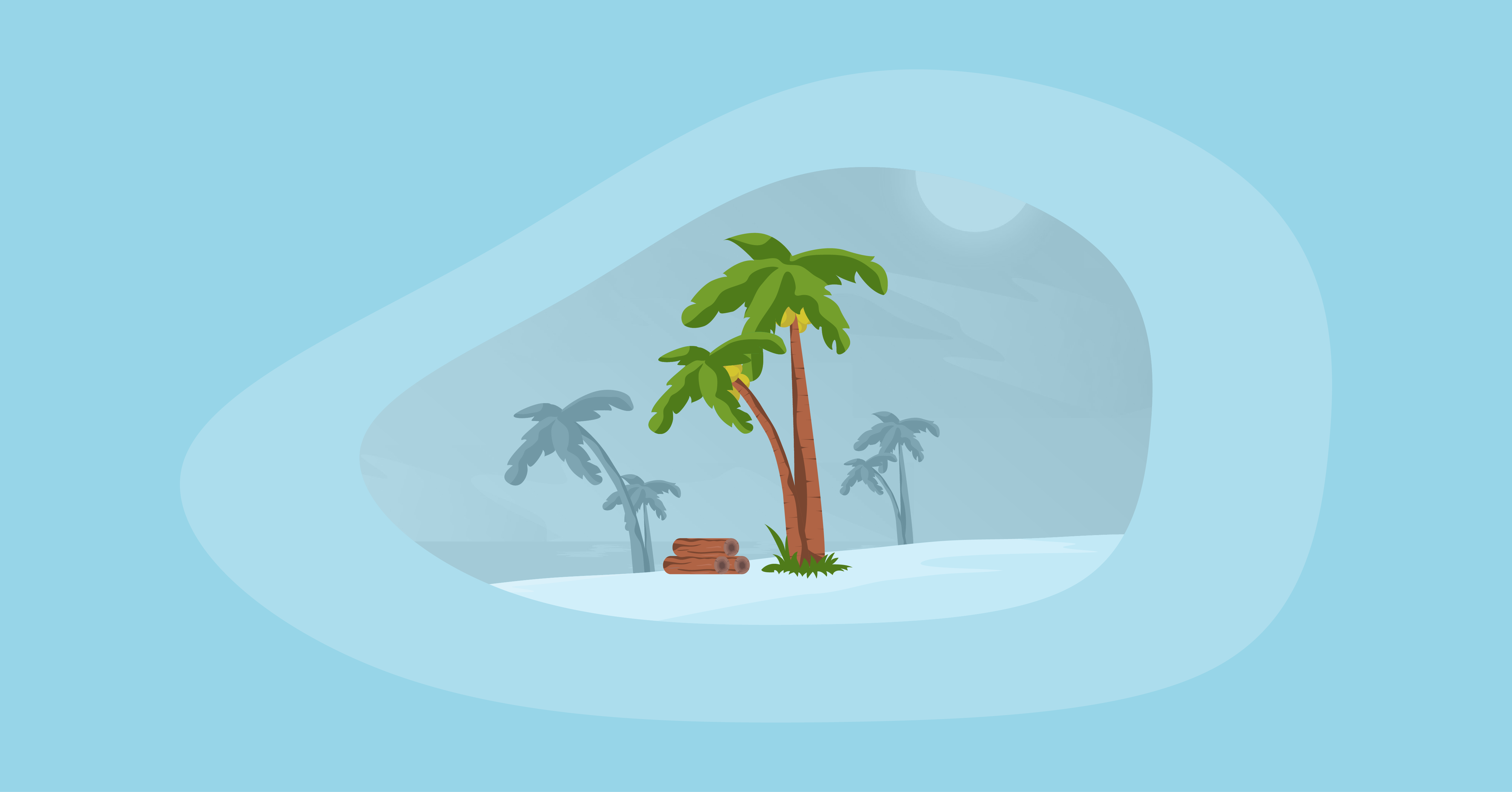 Illustration of a coconut tree and wood