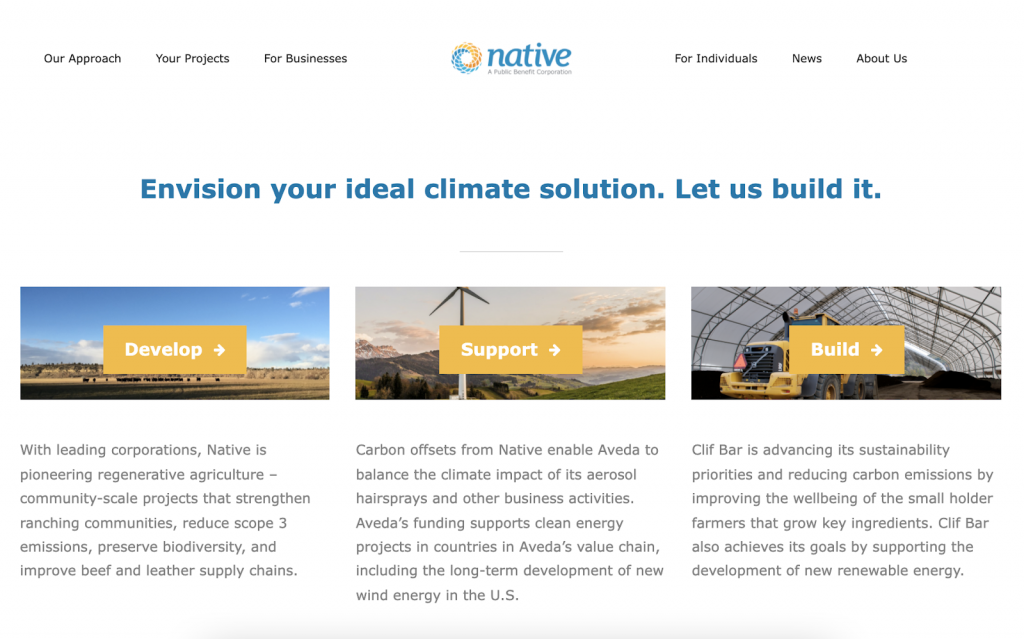 Screenshot of the Native Energy front page