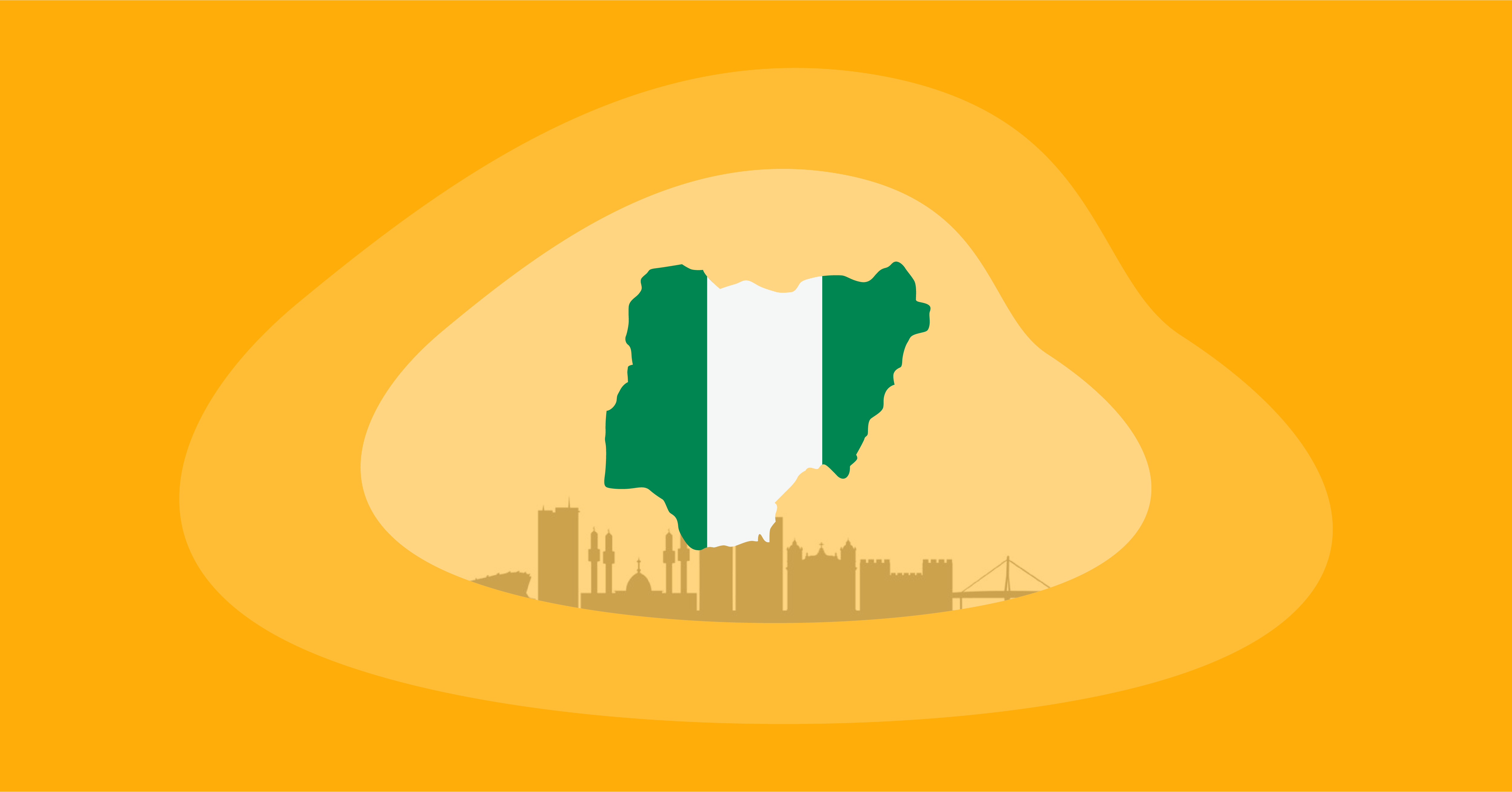 Illustration of the Nigerian country shape colored in the Nigerian flag
