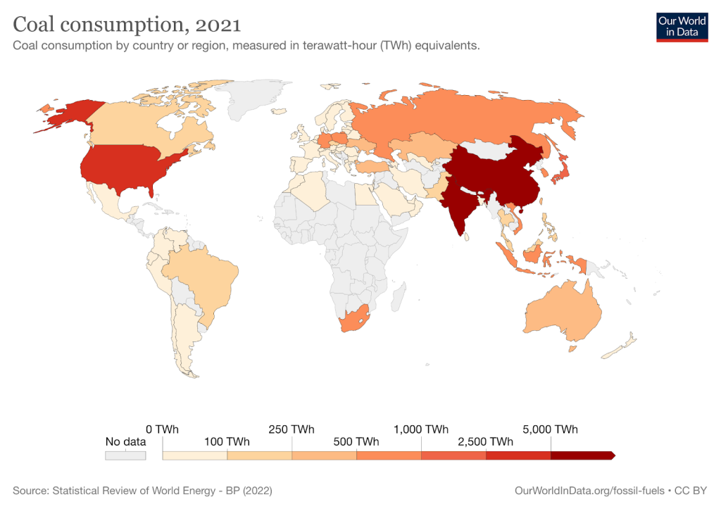 Illustration of coal consumption by country 2021