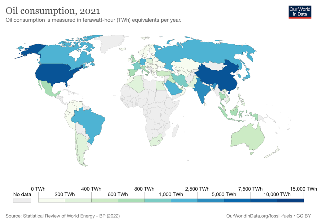 Illustration of oil consumption by country 2021