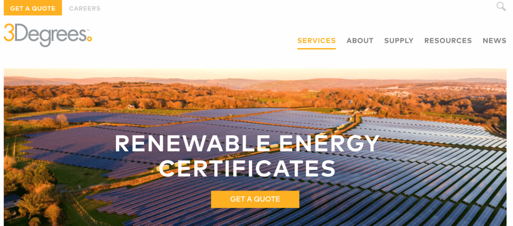 Screenshot of the 3Degrees renewable energy page