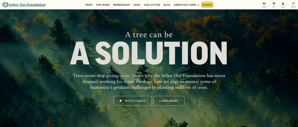 Screenshot of the Arbor Day Foundation front page